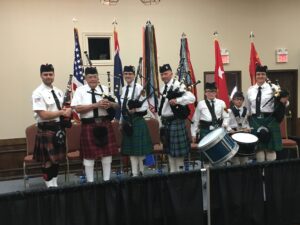 Pipe Band members at 2019 National Guard Deployment ceremony in Casper WY