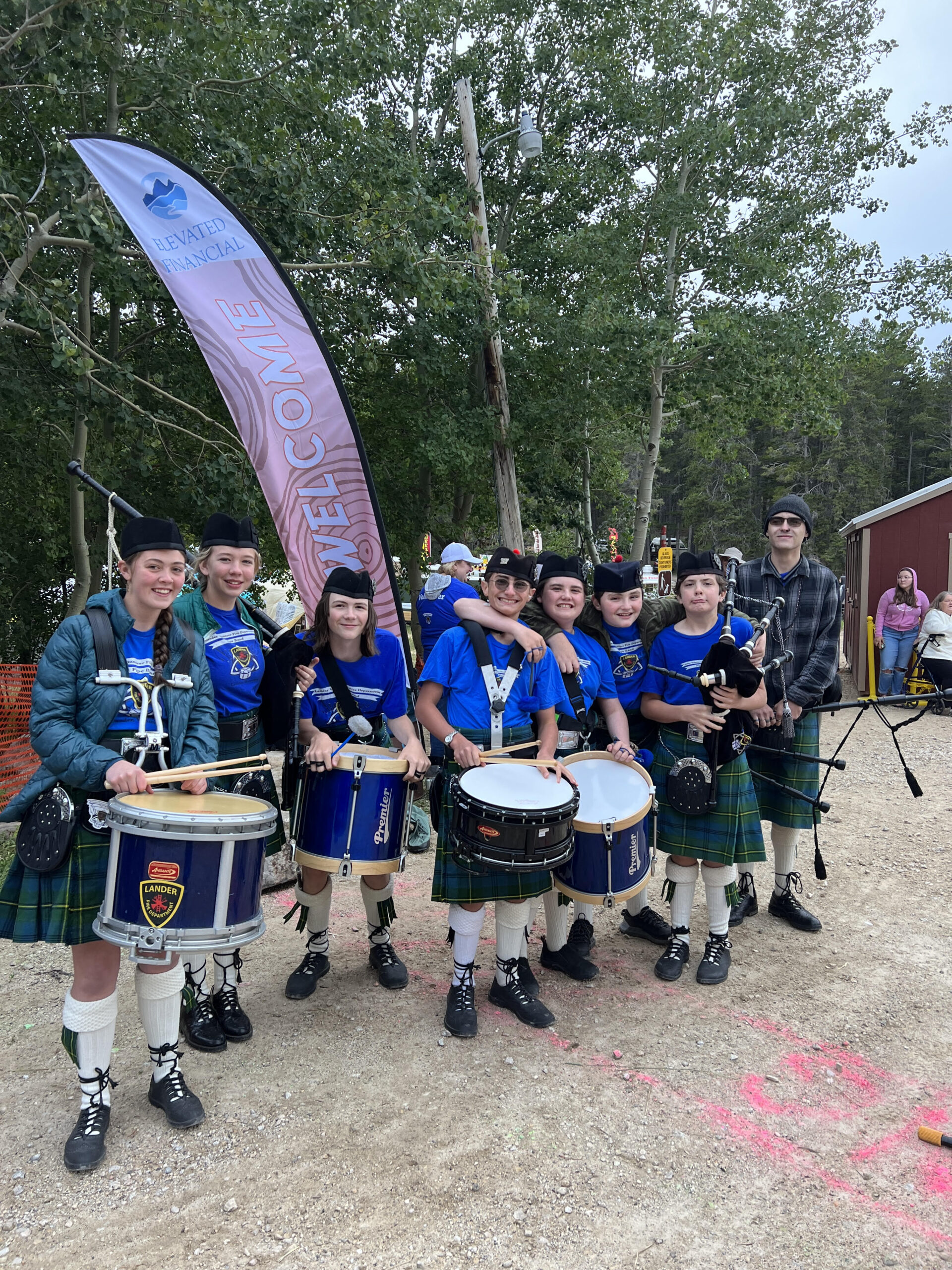Pipe band youth at 2023 Bear Trap performance
