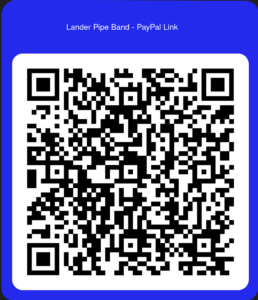 QR Code linking to the Lander Pipe Band's PayPalMe Page.